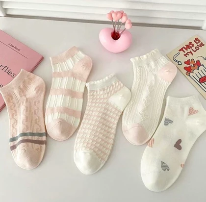 جوراب مچی زنانه قلب صورتی