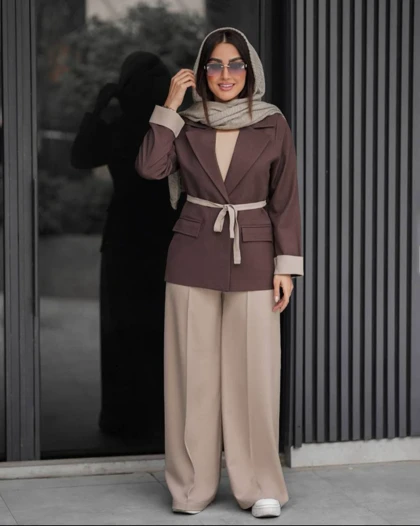 ست کت و شلوار زنانه کجراه دو رنگ