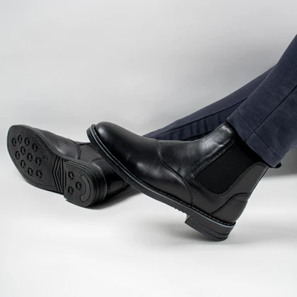نیم بوت مردانه مشکی چرم ضد آب مدل چلسی سایز 40 تا 45