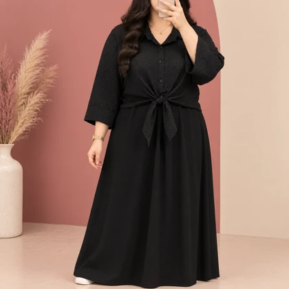 شومیز سارافون نگین‌دار نوآر کد 6025