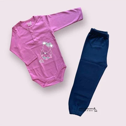 ست زیردکمه‌ای آستین بلند و شلوار طرح موش