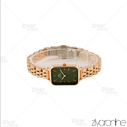 ساعت دنیل ولینگتون زنانه مستطیلی رزگلد صفحه سبز ایندکس خطی 105624