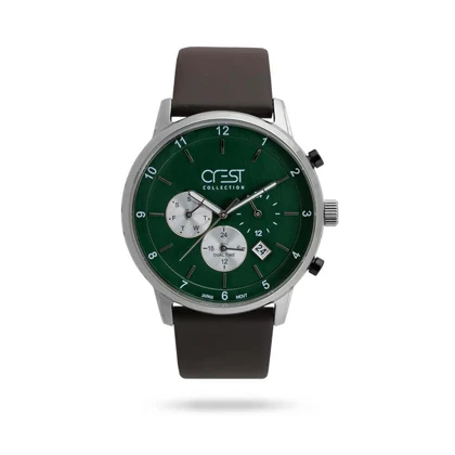 ساعت مچی مردانه کرست بند چرم نقره ای کد Crest 6257/5