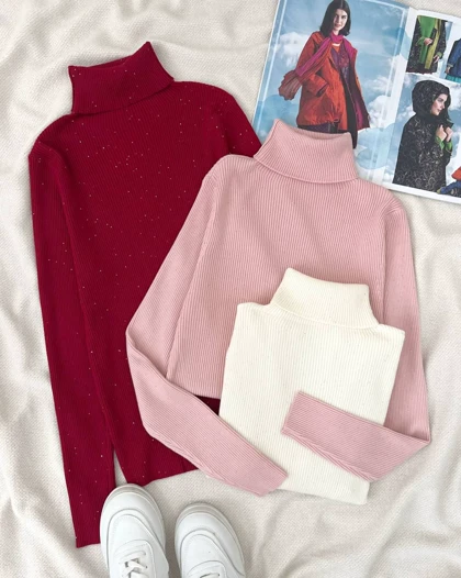 پلیور بافت یقه اسکی شاین دار کد 5204