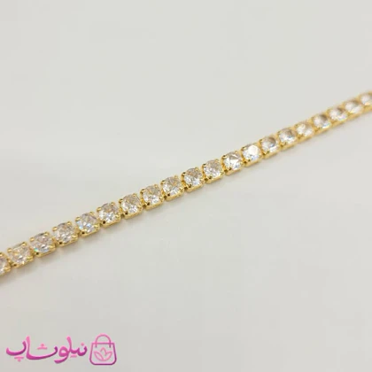 گردنبند دخترانه تنیسی طلایی رنگ نگین مربع سفید 60 سانت کد 2598