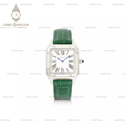 ساعت مچی کارتیه دومونت بند چرمی سبز صفحه سفید Cartier
