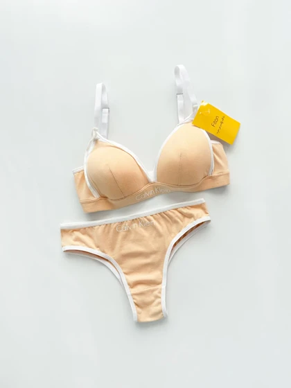ست شورت و سوتین پوش آپ دار نخ پنبه هارنس دار نوشته کلوین کلاین Calvin klein فیتن Fitan
