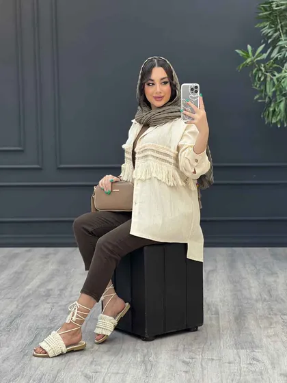 مانتو لینن نچرال ریش دوزی