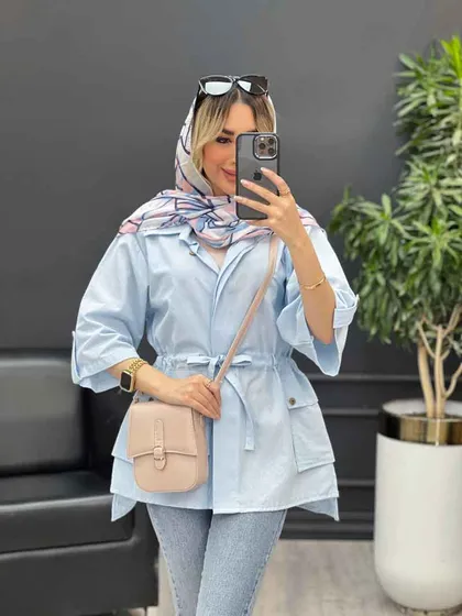 مانتو لینن دکمه مخفی دو جیب