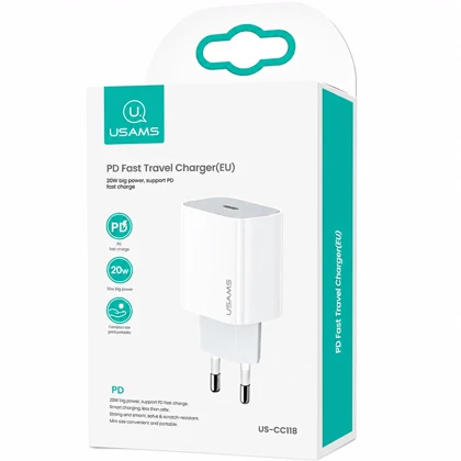 شارژر دیواری یوسامز USAMS مدل US-CC118 توان 20 وات تایپ سی
