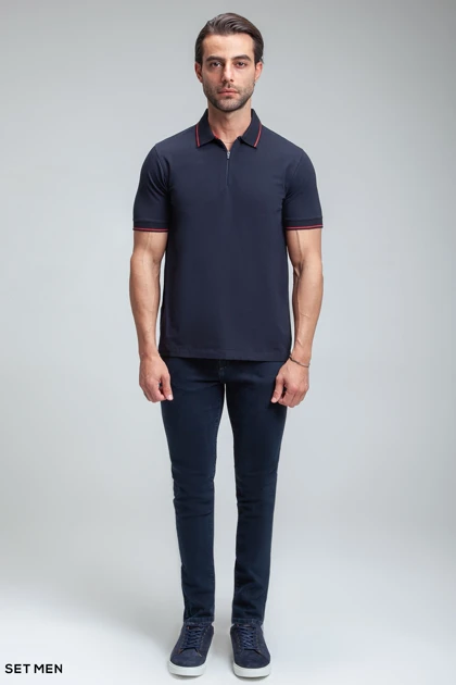 تیشرت یقه دار نیم زیپ