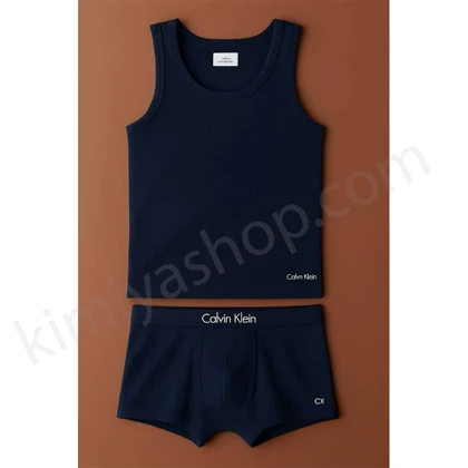 ست رکابی و شورت مردانه کلوین کلاین (CK) سرمه‌ای – نخ پنبه کبریتی درجه یک