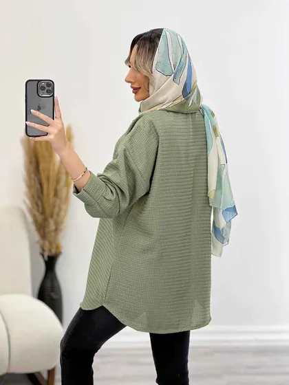 مانتو جلو دکمه تک جیب 4346
