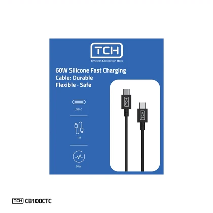 کابل شارژ دوسر تایپ سی تی سی اچ TCH مدل CB100CTC توان 60 وات