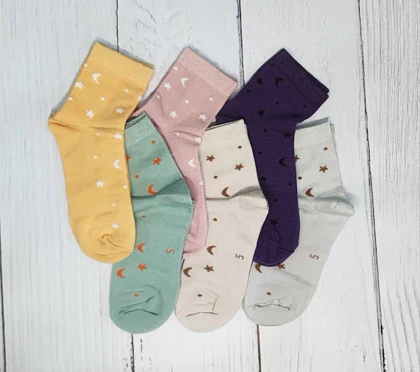 جوراب بچه گانه نیم ساق ماه و ستاره سایز 5
