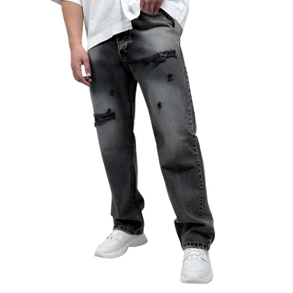 شلوار جین بگ مردانه طوسی مدل زاپ