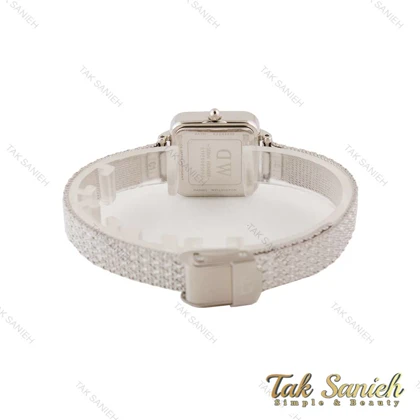 ساعت DW زنانه مربعی بند حصیری نقره ای صفحه مشکی DW-4808-L