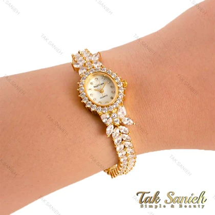 ساعت رویال کرون زنانه فول نگین مجلسی طلایی Royal-4500-L