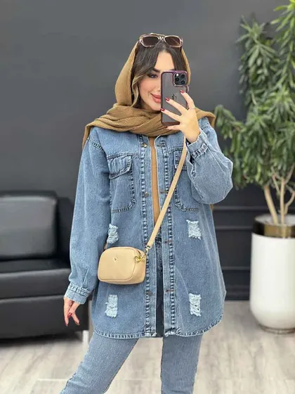 مانتو جین جیب پاکتی لاوین