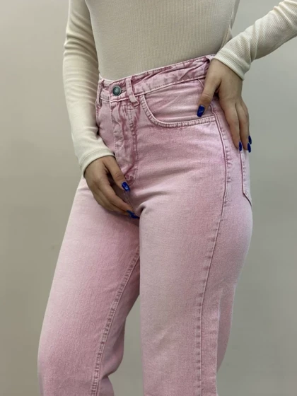 شلوار واید جین صورتی آمسو