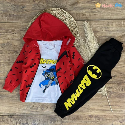 ست سه تکه سویشرت و تیشرت و شلوار BATMAN قرمز