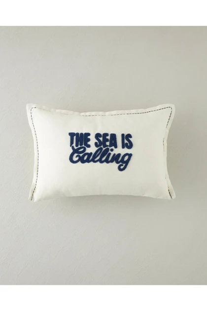کوسن پرشده English Home مدل The Sea Is Calling پنبه و پلی‌استر - سرمه‌ای-بژ