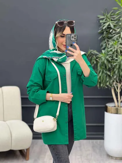 مانتو آستین برش‌دار سر جیب دکمه