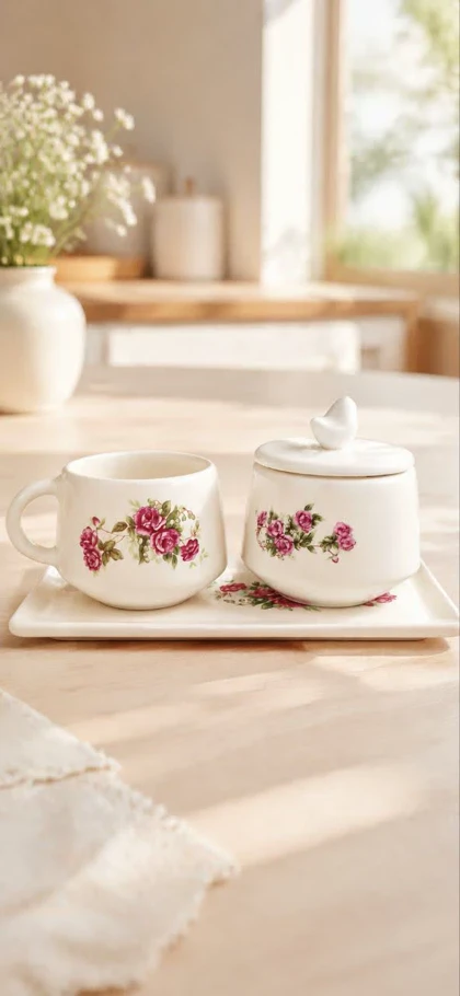 ست چای خوری تک نفره گل سرخی