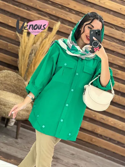 مانتو آستین سه ربع جلو دکمه