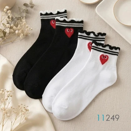 پک 2 جفتی جوراب مچی زنانه طرح قلبی
