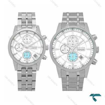 ست ساعت سیکو سه موتوره کورنوگراف تمام استیل Seiko-7839-S
