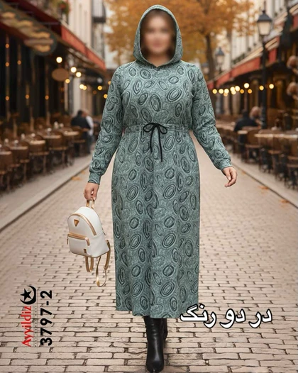 هودی زنانه بلند سایز بزرگ مدل کمر قابل تنظیم کد 3797