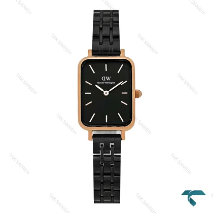 ساعت مستطیلی دنیل ولینگتون زنانه رزگلدمشکی ایندکس خط DW-8018-L