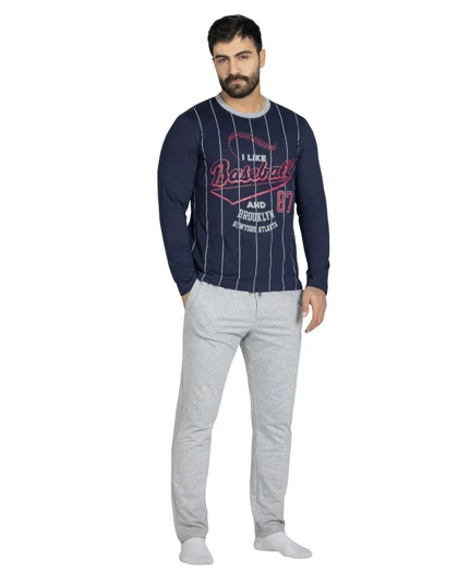 ست راحتی مردانه آستین بلند سیلکا مدل Baseball