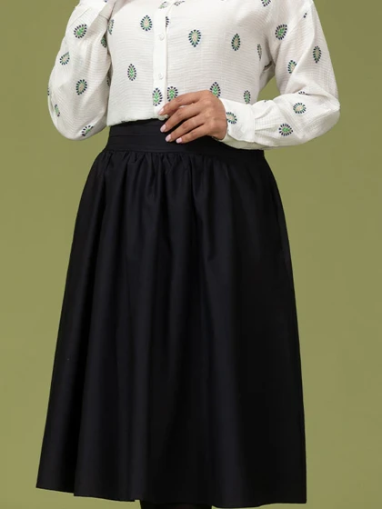دامن زنانه میدی کتان کمر کش پیلی دار کلوش کژوال سریر