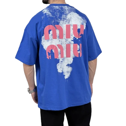 تیشرت آستین کوتاه مردانه دونخ آبی مدل MIU MIU