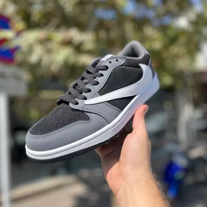 کفش روزمره نایکی مدل تراویس اسکات با بند اضافی مشکی طوسی کیفیت عالی