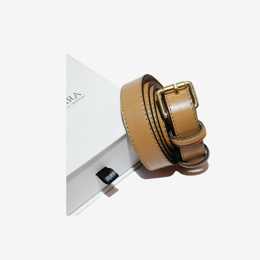 کمربند چرم زنانه عسلی مدل wj037