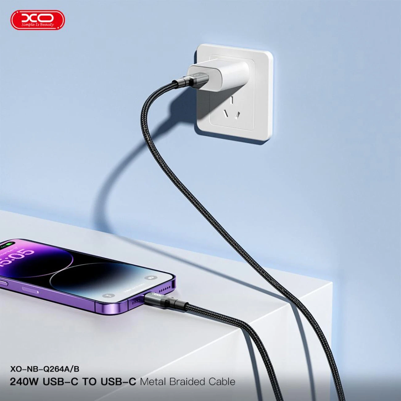 کابل دو سر تایپ سی ایکس او XO مدل NB-Q264B توان 240 وات 2 متر
