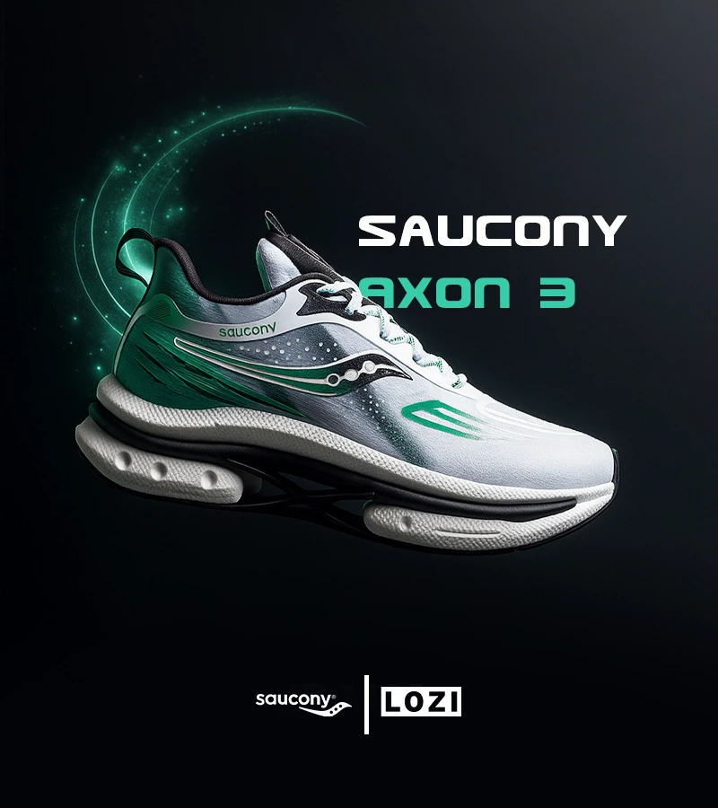 کفش کتانی سفید مشکی سبز Saucony Axon 3 مدل 7401