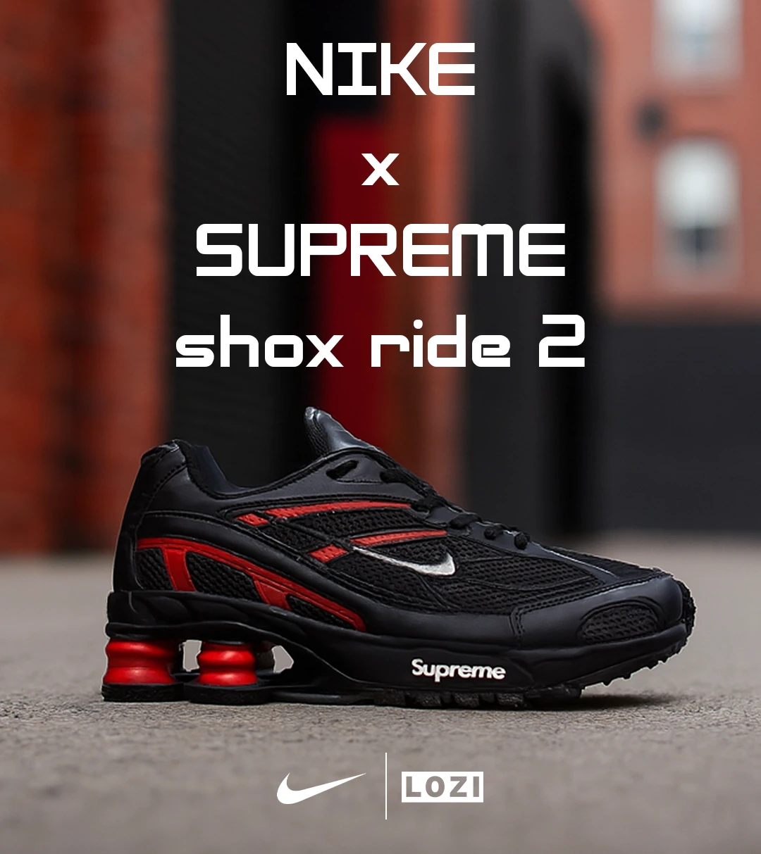 کفش کتانی مردانه مشکی قرمز نایک NIKE x SUPREME shox ride 2 مدل 7058