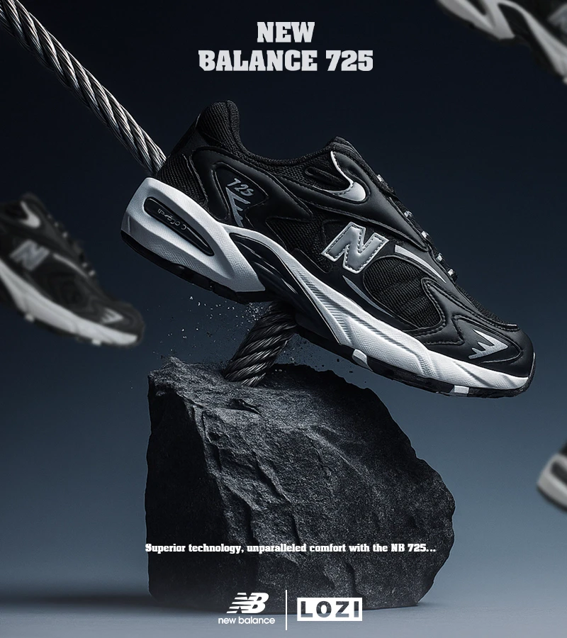 کفش کتانی مردانه و زنانه مشکی سفید NEW BALANCE 725 مدل 7268