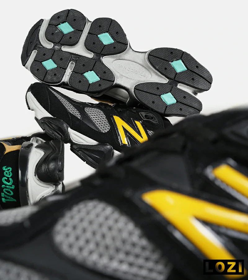 کفش کتانی مردانه مشکی طوسی زرد NEW BALANCE 9060 مدل 7345