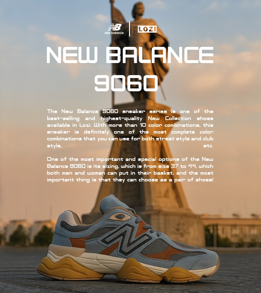کفش کتانی مردانه و زنانه آبی زرد NEW BALANCE 9060 مدل 5239