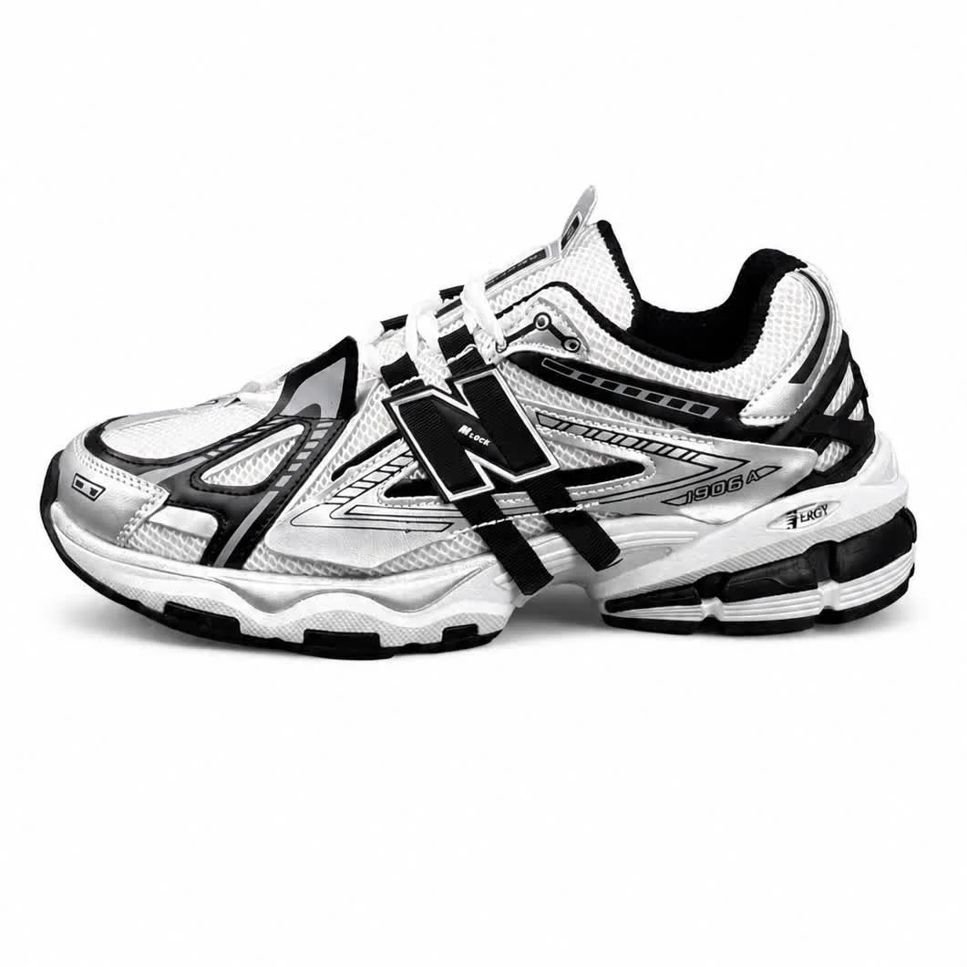 کتانی مردانه نیوبالانس 1906 طوسی مشکی سفید New BALANCE 1906A