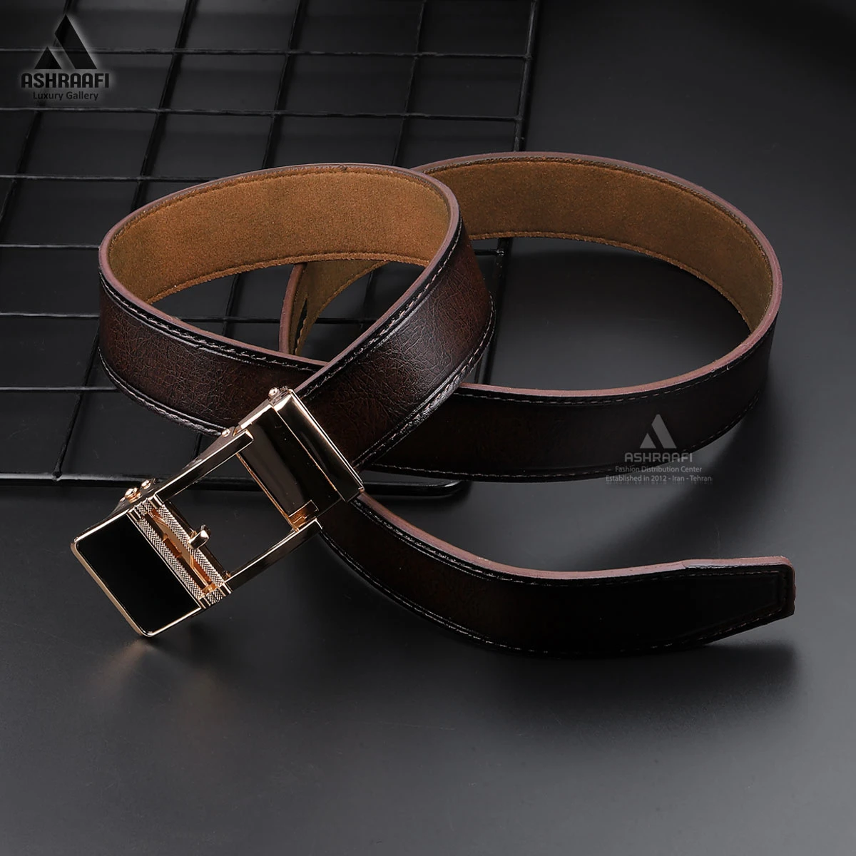 کمربند چرمی مردانه Leather Ratchet Belt BL147 (قهوه‌ای)