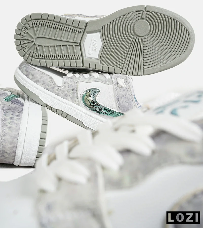 کفش کتانی مردانه و زنانه طوسی سفید سبز نایک NIKE dunk low steam puppet مدل 7205