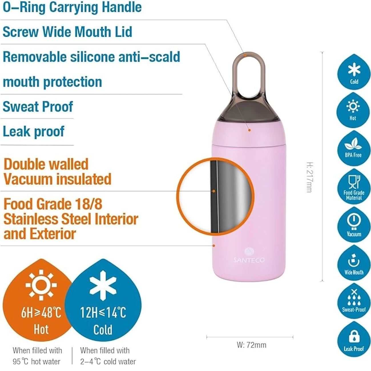 بطری دوجداره سانتکو مدل HC-350-8 ظرفیت 350 میلی لیتر