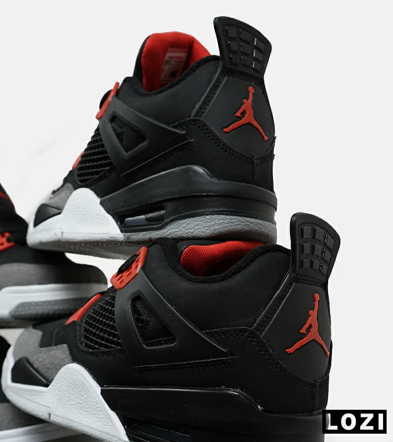 کتانی ساق‌دار زنانه و مردانه مشکی طوسی قرمز Nike air jordan 4 مدل 6473