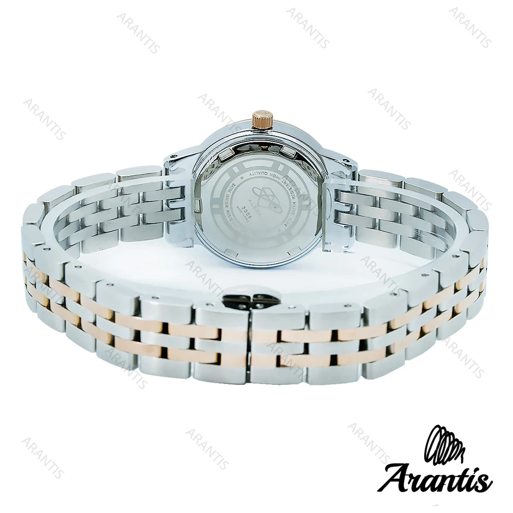 ساعت الکسا A2006 دورنگ رزگلد صفحه سفید دورنگین w-10100